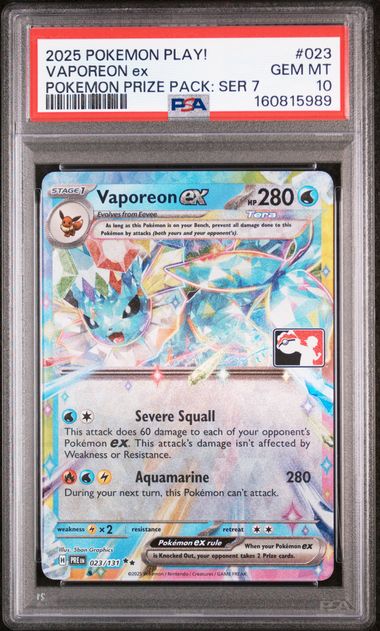 2025 Pokemon Play! Vaporeon ex Pokemon Prize Pack: Ser 7 #023 PSA 10 GEM MT