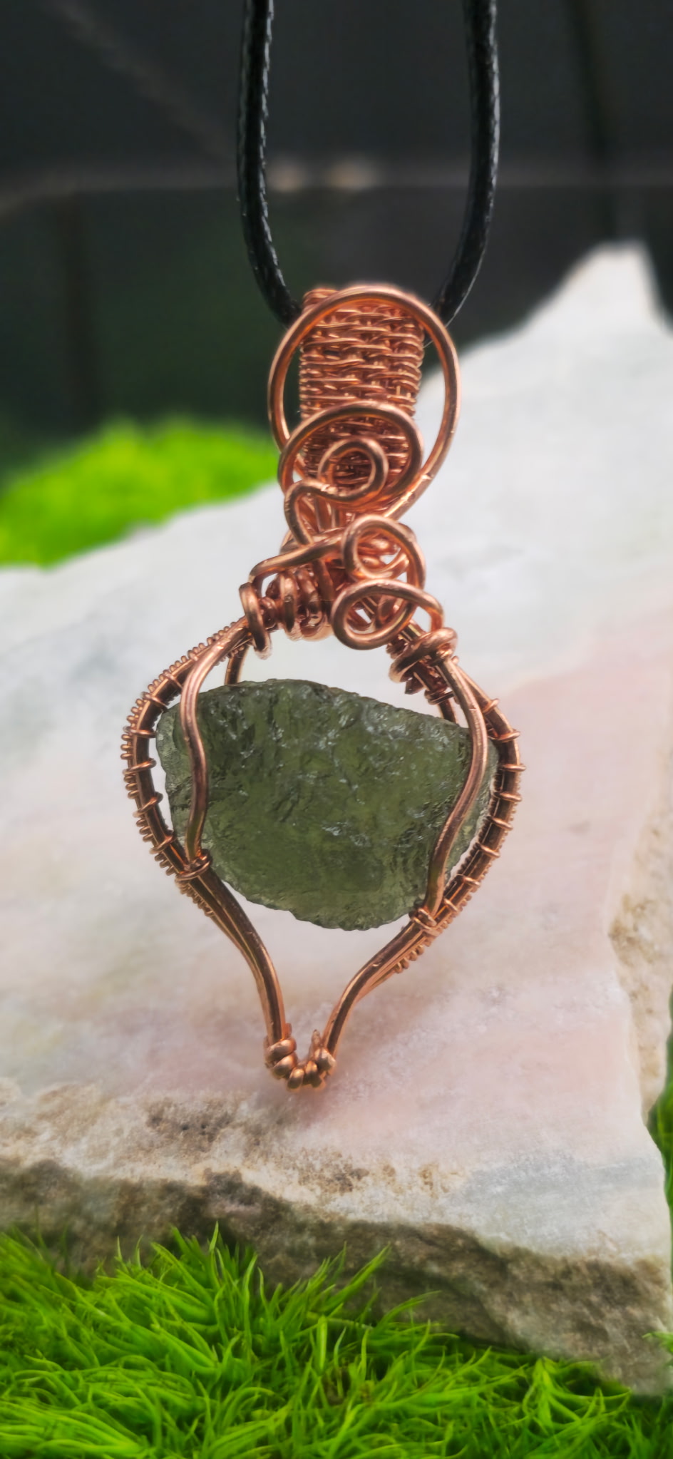 Moldavite Wire Wrapped Pendant