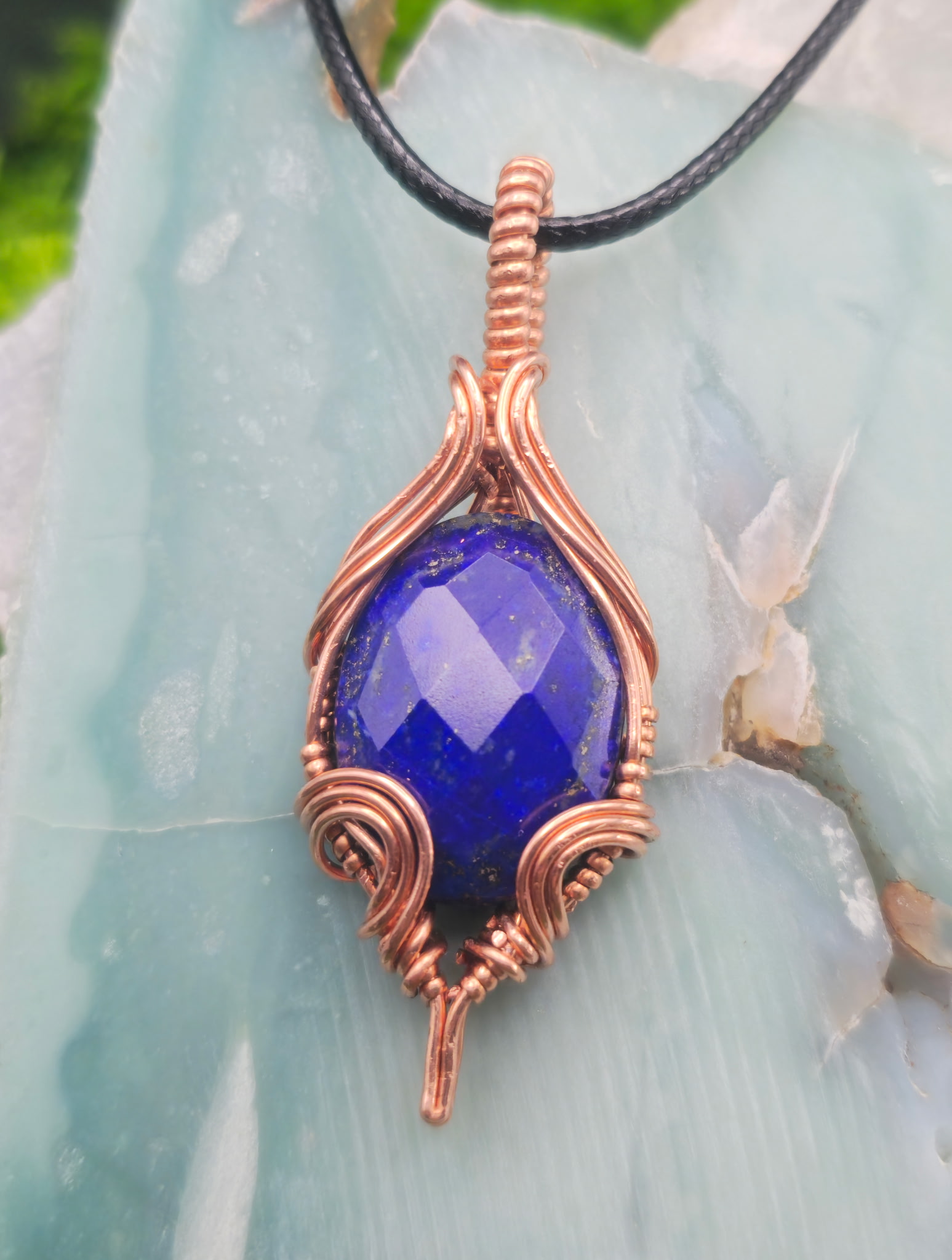 Copper Wire Wrapped Pendant Lapis Lazuli