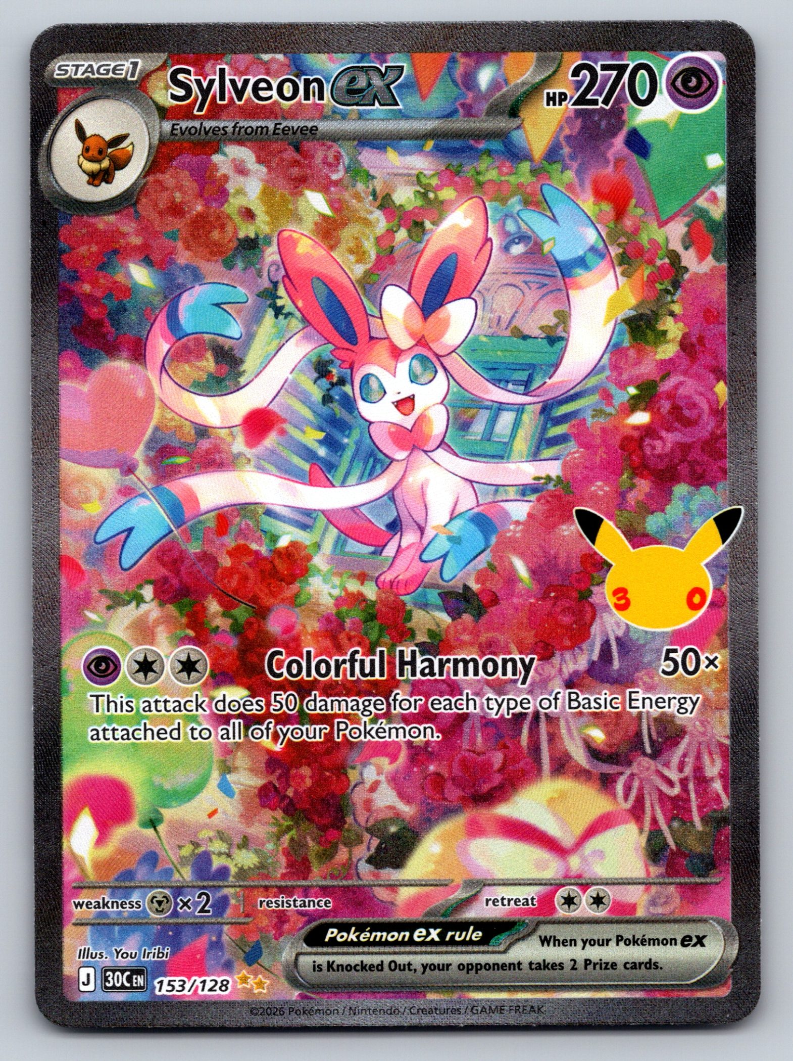 Sylveon ex 153/128 Holo Rare ME: 30th Celebration Pokemon Card - NM