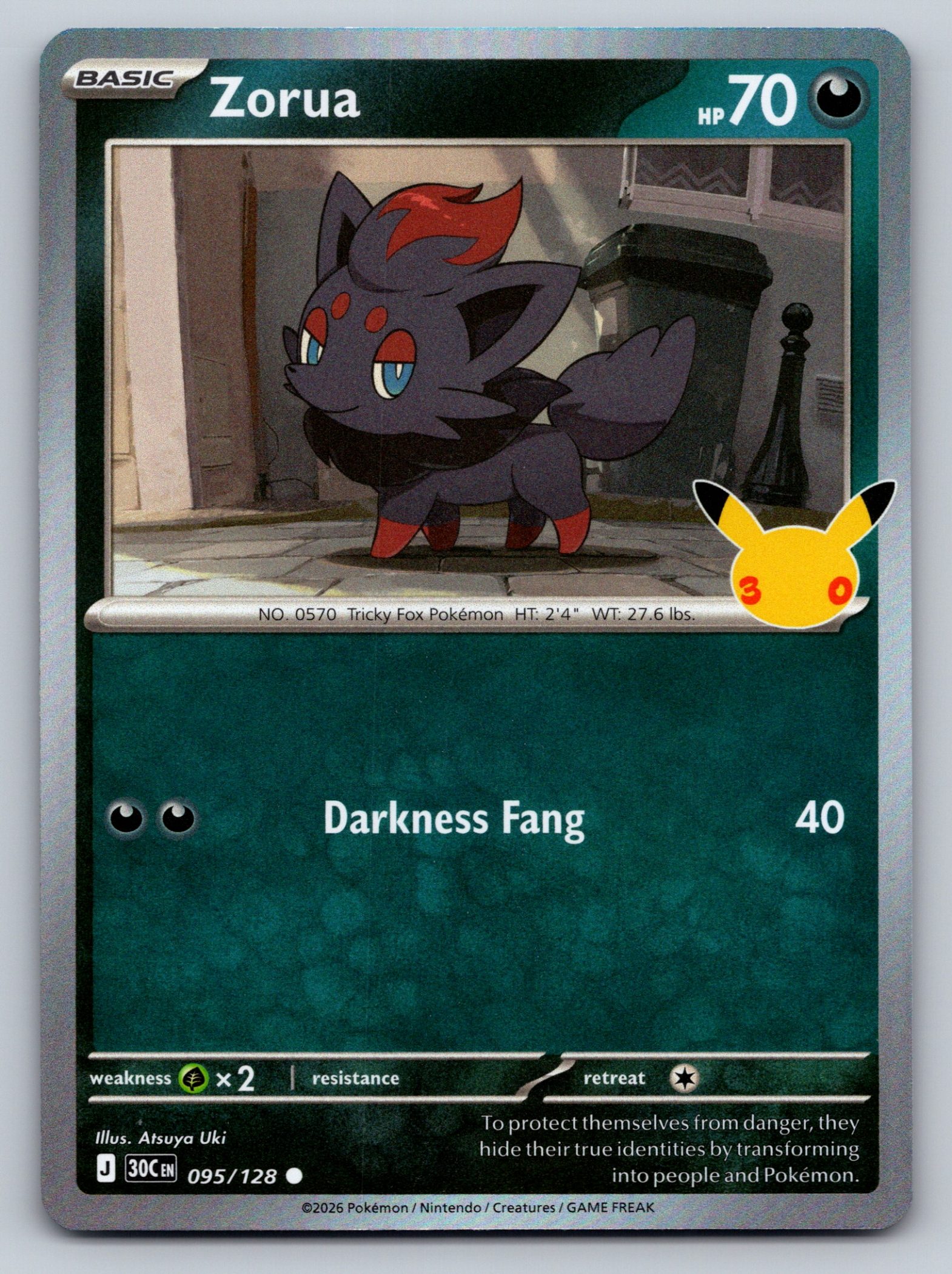 Zorua 095/128 Holo Rare ME: 30th Celebration Pokemon Card - NM