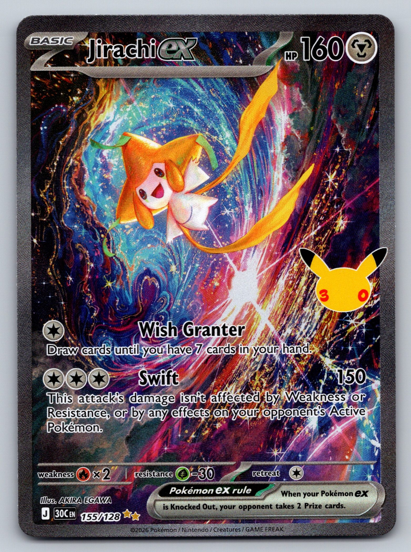Jirachi ex 155/128 Holo Rare ME: 30th Celebration Pokemon Card - NM